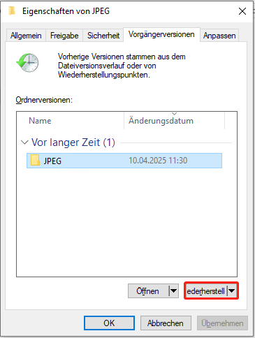 Schaltfläche Wiederherstellen klicken.
