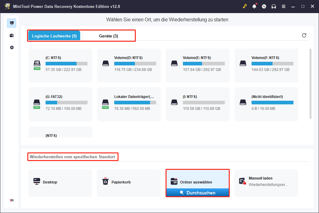 Scannen-Option in MiniTool Power Data Recovery auswählen.