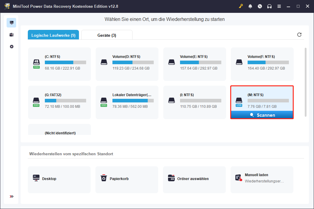 Durchführung eines Scans des USB-Laufwerks.