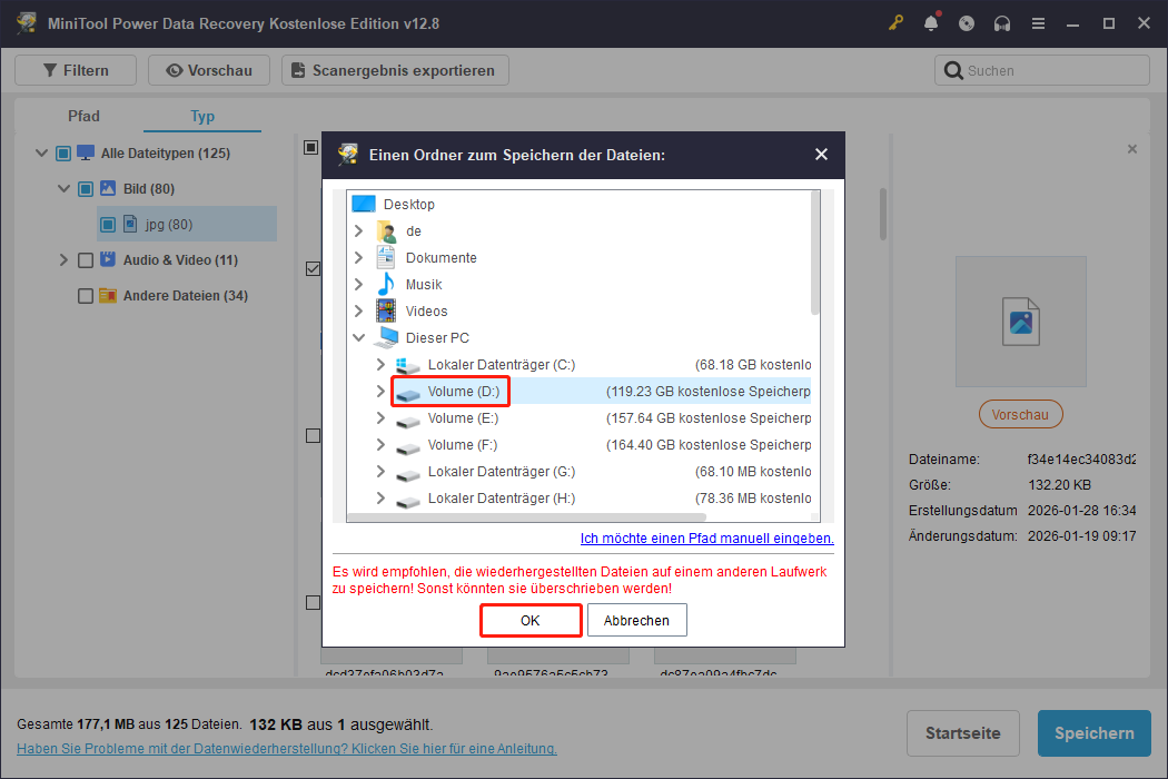 Dateien speichern in MiniTool Power Data Recovery.