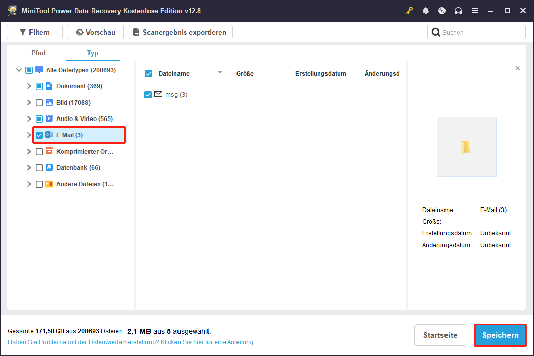 In der Schnittstelle von MiniTool Power Data Recovery auf die Schaltfläche Speichern klicken