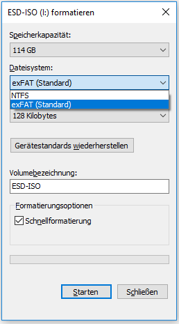 Formatieren einer Partition mit dem Datei-Explorer.