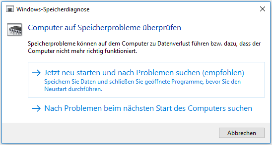 Windows-Speicherdiagnosetool