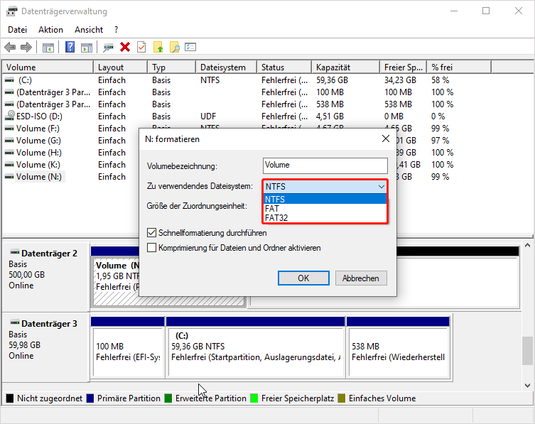 Keine Ext4-Option in der Datenträgerverwaltung verfügbar.