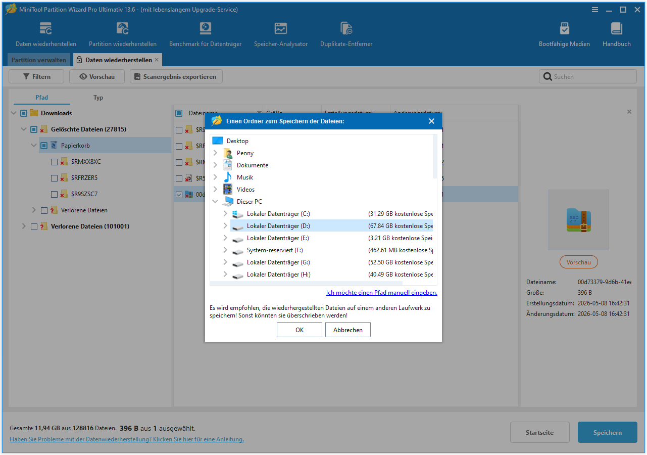 Klicken Sie in MiniTool Partition Wizard auf „Speichern“.