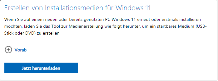 Erstellen von Installationsmedien für Windows 11.
