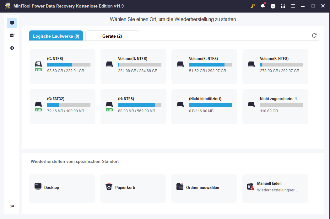 Schnittstellen von Power Data Recovery