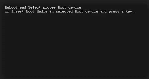 Die Fehlermeldung: Reboot and Select proper Boot device.