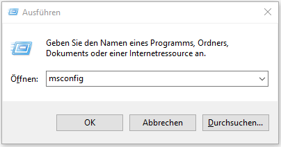 msconfig in Ausführen eingeben.