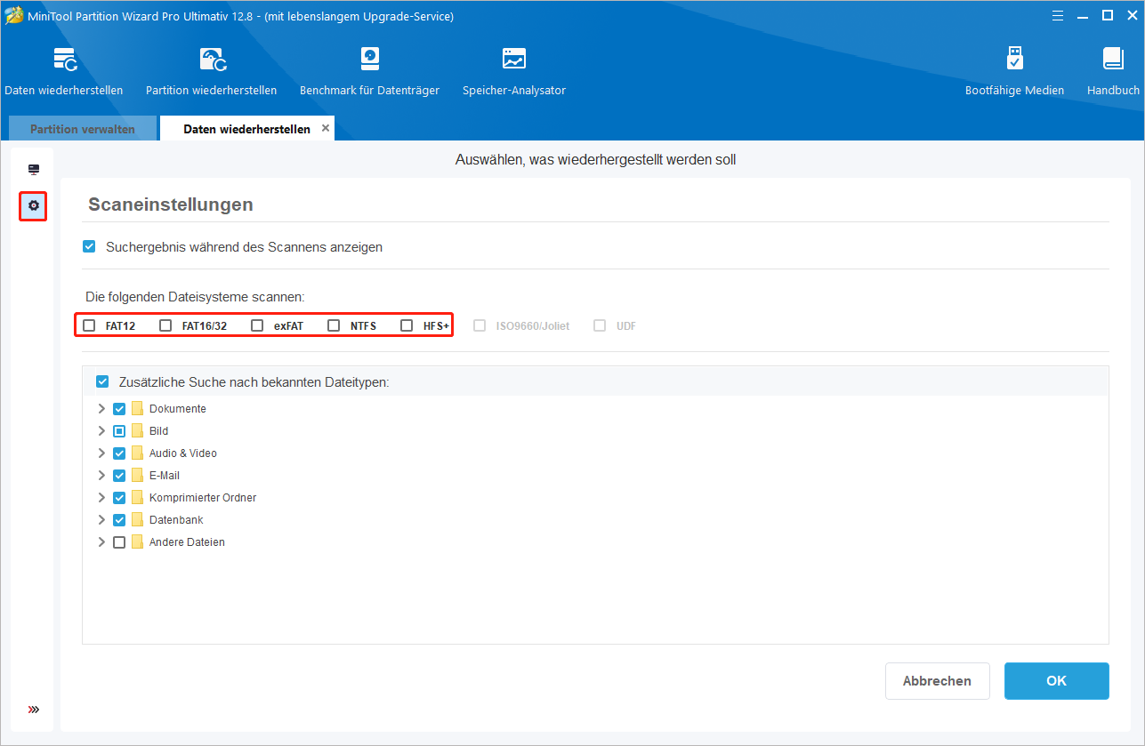 Einen RAW-Dateisystem-Scan mit MiniTool Partition Wizard einrichten.