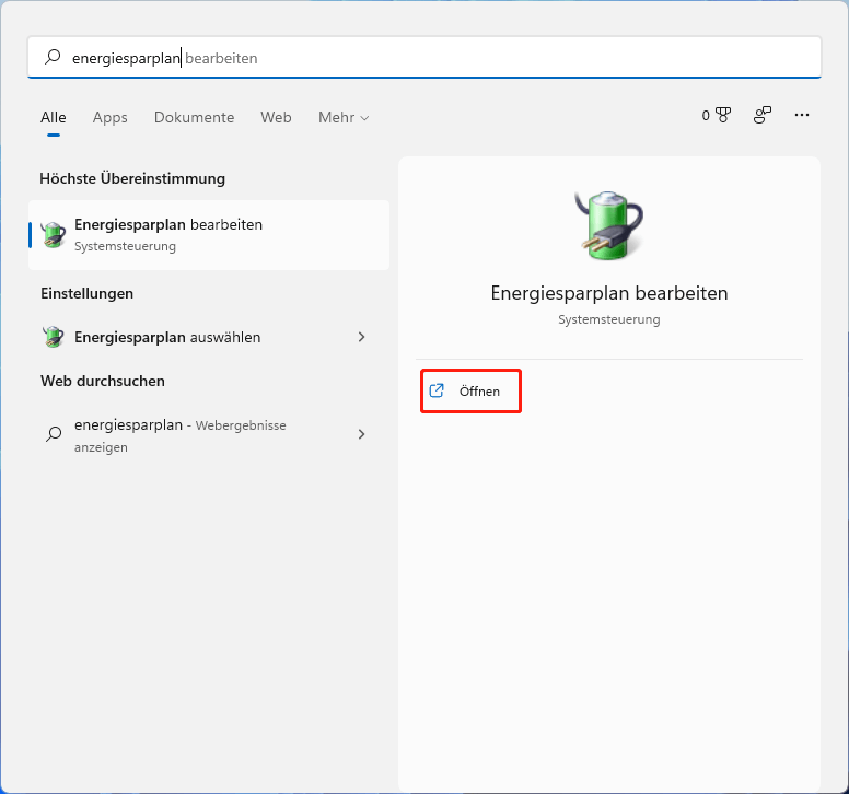 Klicken Sie auf Energiesparplan bearbeiten.