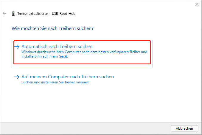 Wählen Sie die automatische Suche nach Treibern für Windows 11.