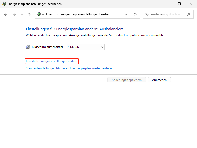 Erweiterte Energieeinstellungen ändern