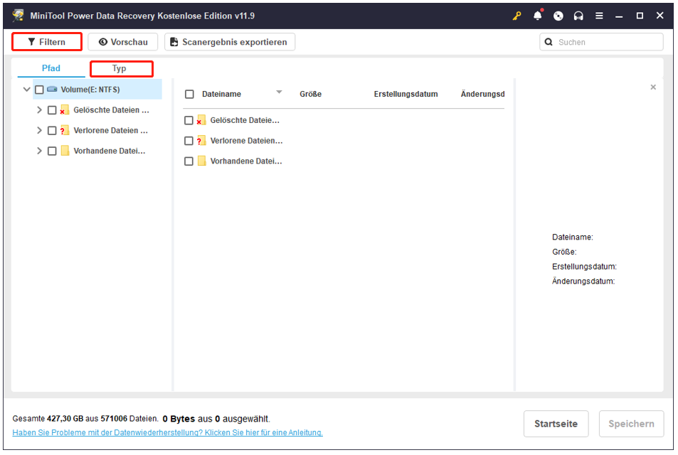 MiniTool Power Data Recovery mit abgeschlossenem Laufwerksscan
