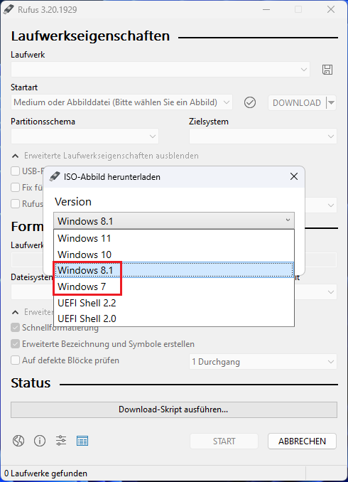 Version auswählen