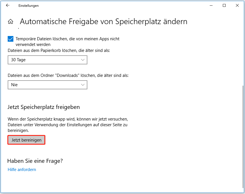 Temporäre Dateien in der Einstellungen-App löschen.