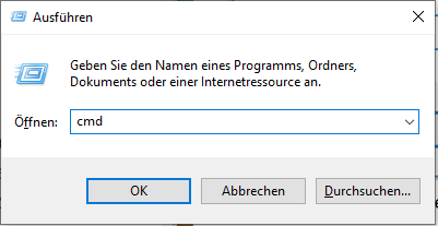 cmd ins Ausführen eingeben.