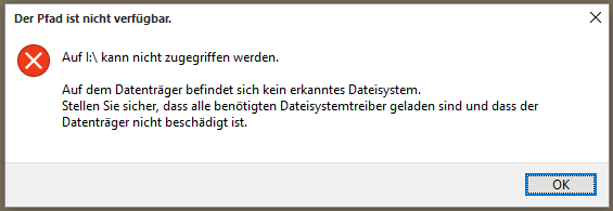 Fehlermeldung: Der Pfad ist nicht verfügbar
