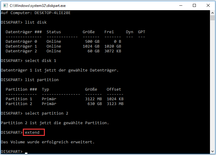 Partition erweitern