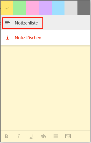 Notizenliste auswählen, um andere Notizen anzuzeigen.