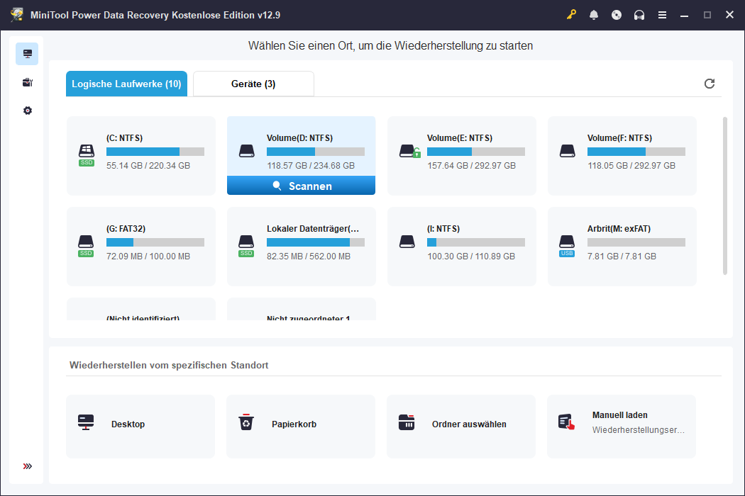 Die Oberfläche von MiniTool Power Data Recovery.