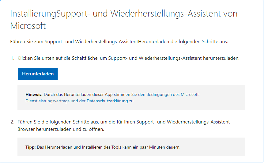 icrosoft Support and Recovery Assistant (SaRA) herunterladen