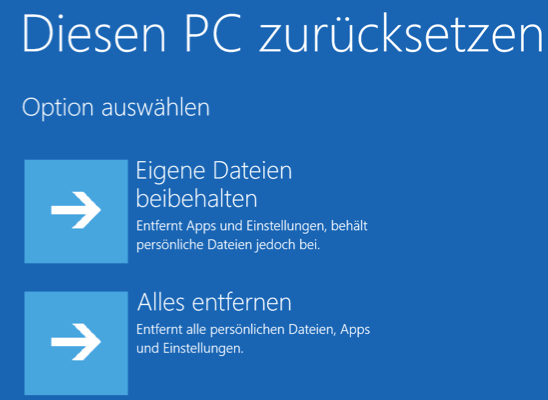 Die Oberfläche von Diesen PC zurücksetzen