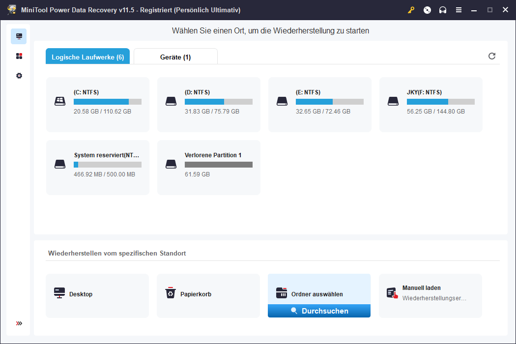 den spezifischen Ordner in MiniTool Power Data Recovery scannen