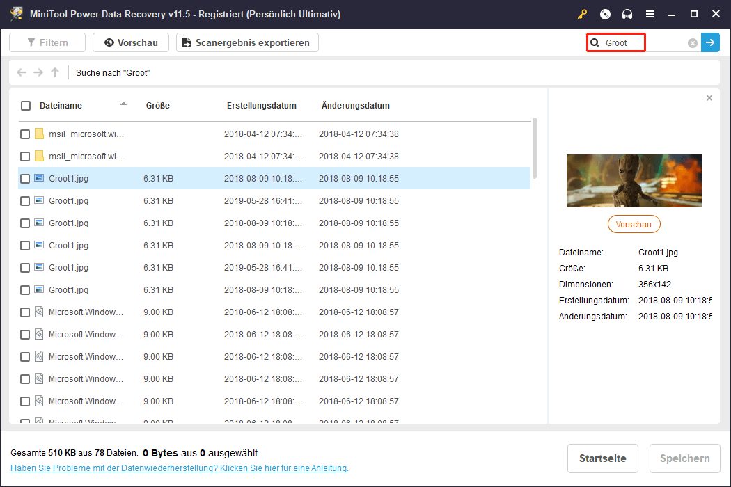 Die Funktion Suchen in MiniTool Power Data Recovery verwenden