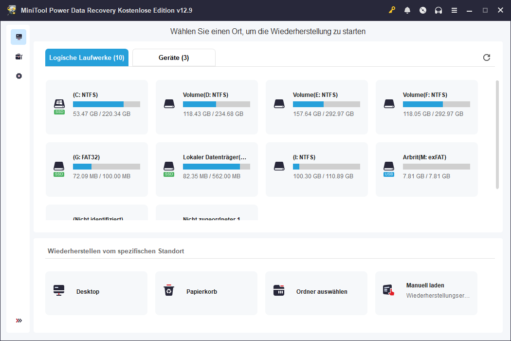 Die Hauptoberfläche von MiniTool Power Data Recovery.