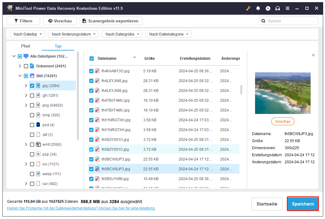Dateien in MiniTool Power Data Recovery speichern