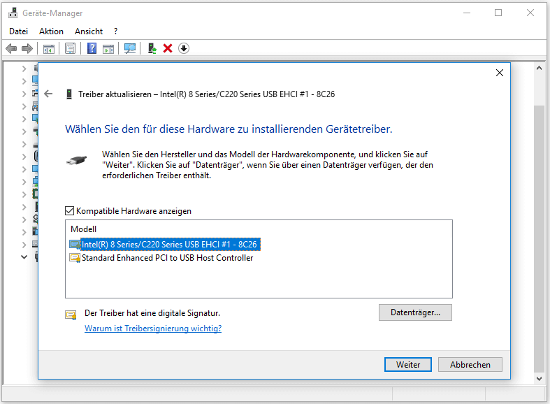 Wählen Sie den Gerätetreiber aus, den Sie für die Hardware installieren möchten.