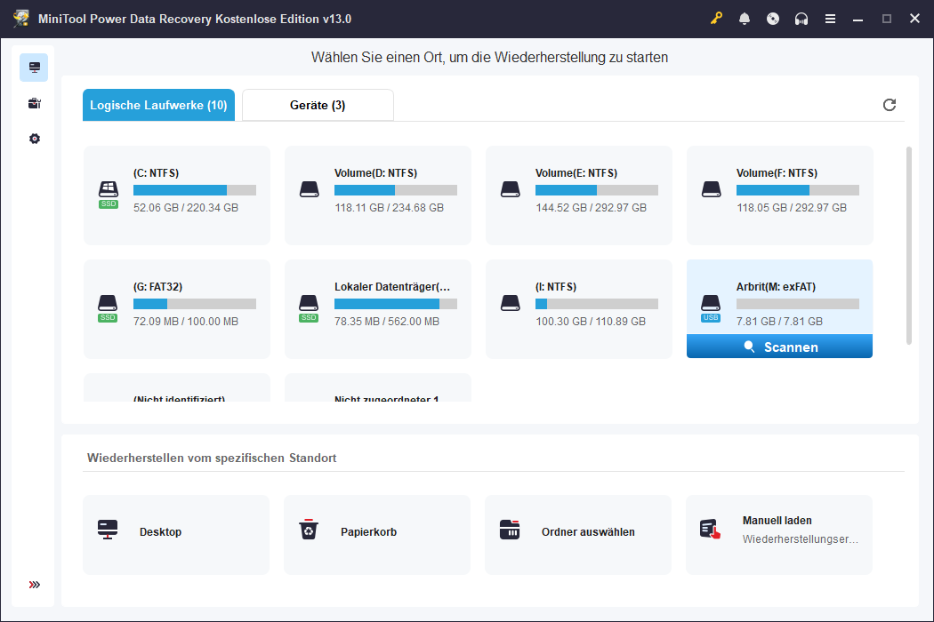 In MiniTool Power Data Recovery klicken Sie auf die Schaltfläche Scannen.
