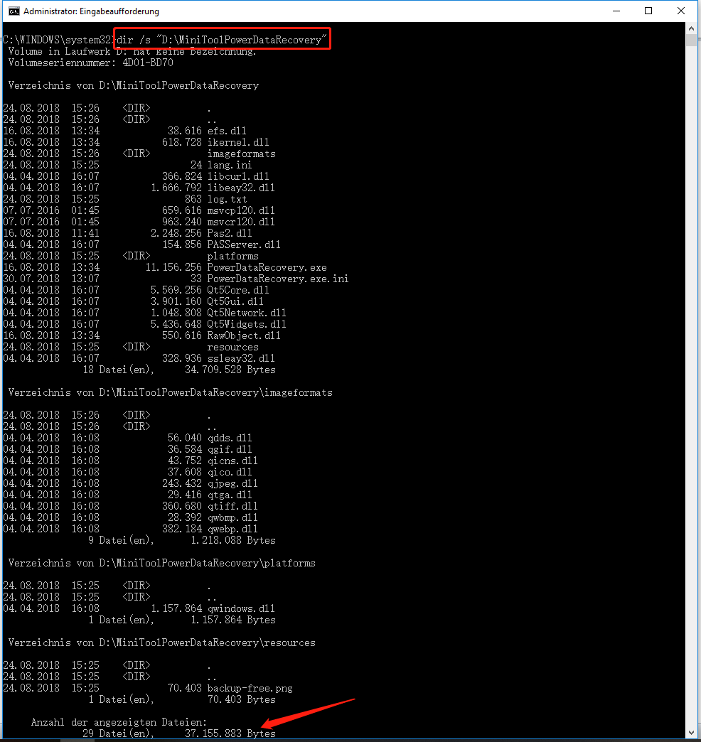 Ordnergröße mit CMD anzeigen