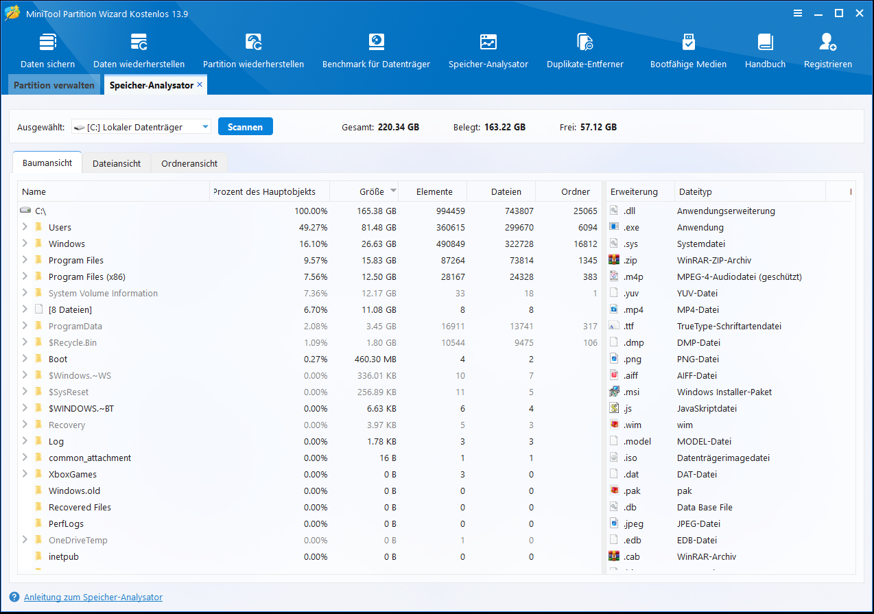 Speicher-Analysator in MiniTool Partition Wizard