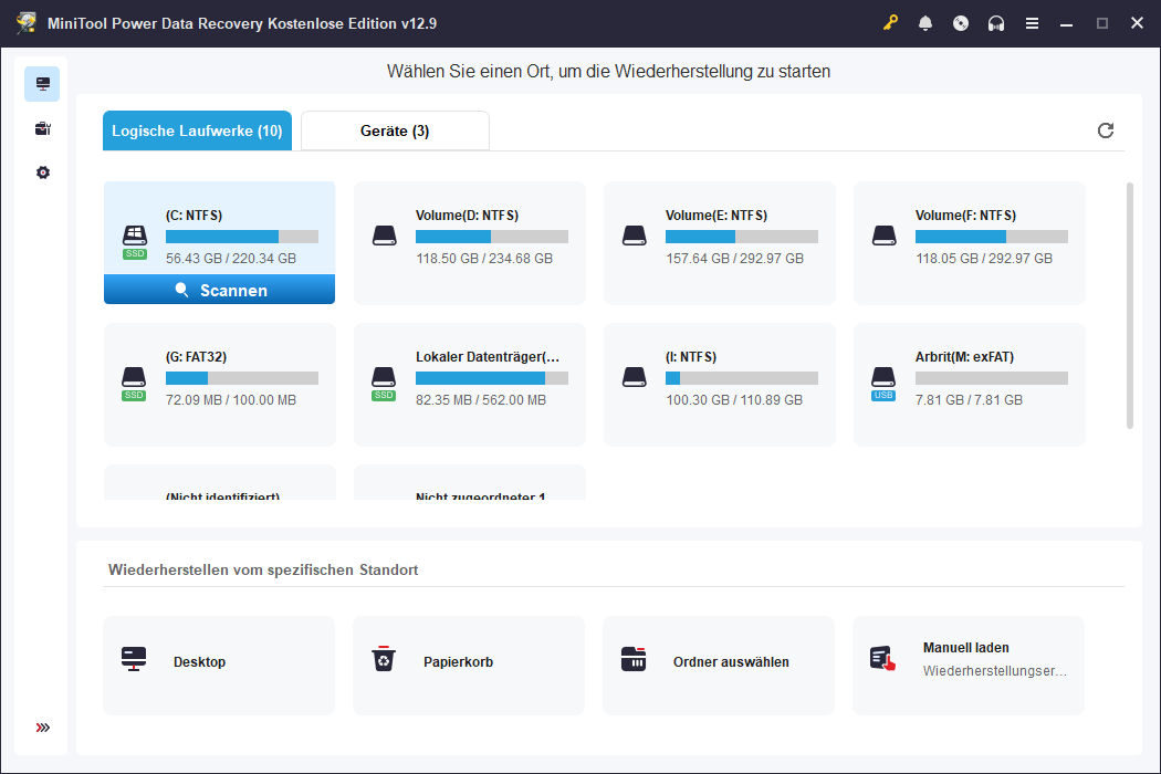 Die Hauptoberfläche von MiniTool Power Data Recovery.