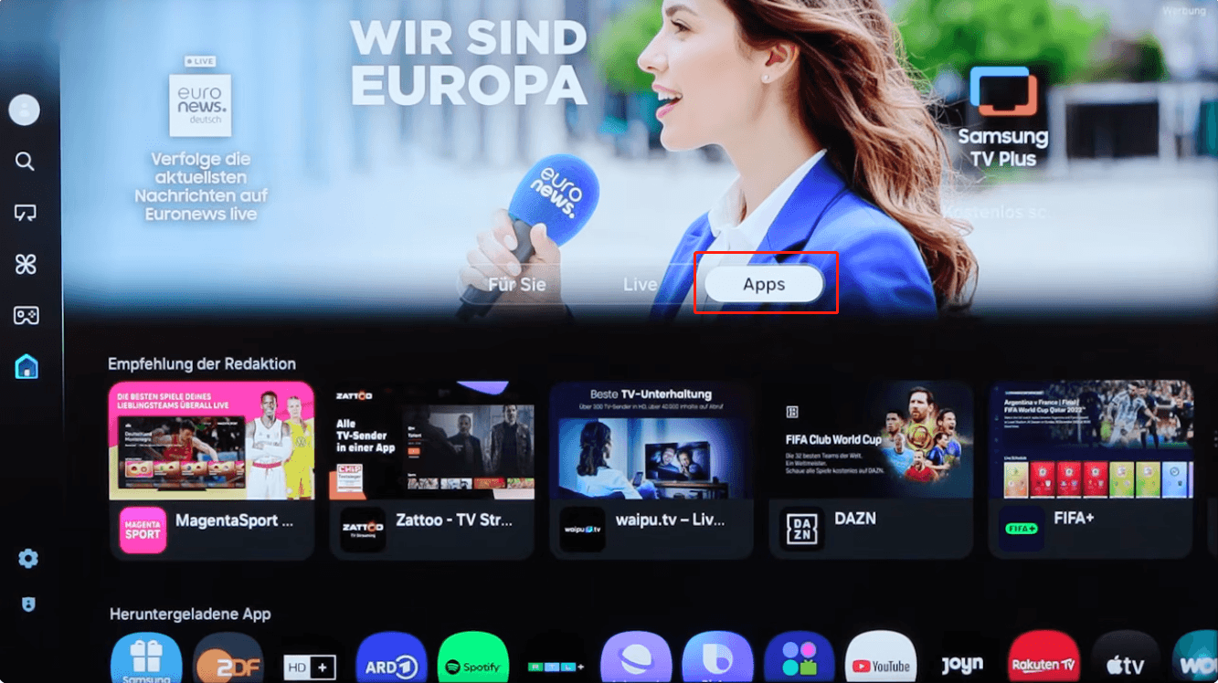 Die Apps-Schnittstelle von Samsung Smart TV.