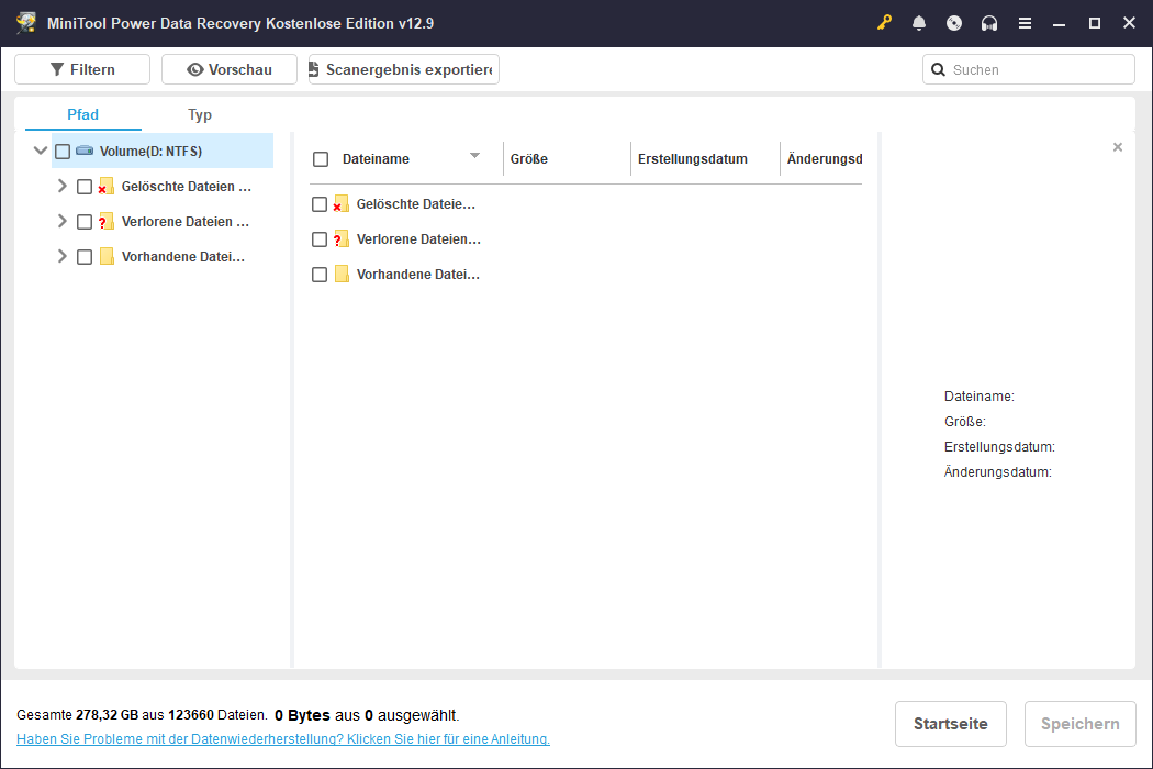 Anzeige der Scanergebnisse in MiniTool Power Data Recovery nach Abschluss des Scans.