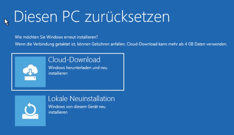 Zurücksetzungsoptionen