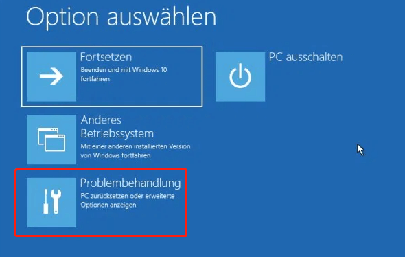 auf Problembehandlung klicken