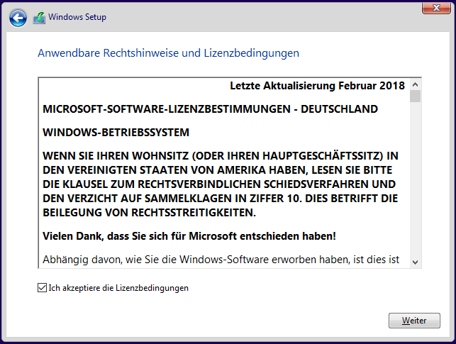 Ich akzeptiere die Lizenzbedingungen
