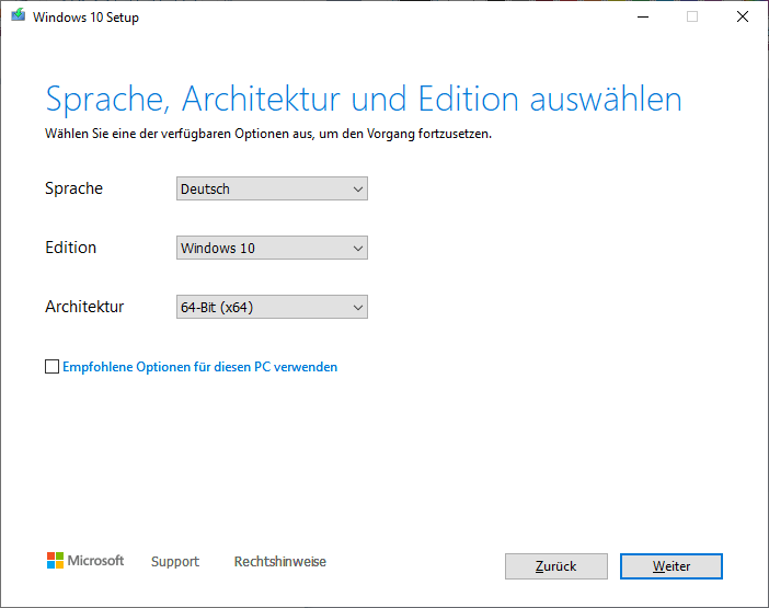 Sprache, Architektur und Edition auswählen