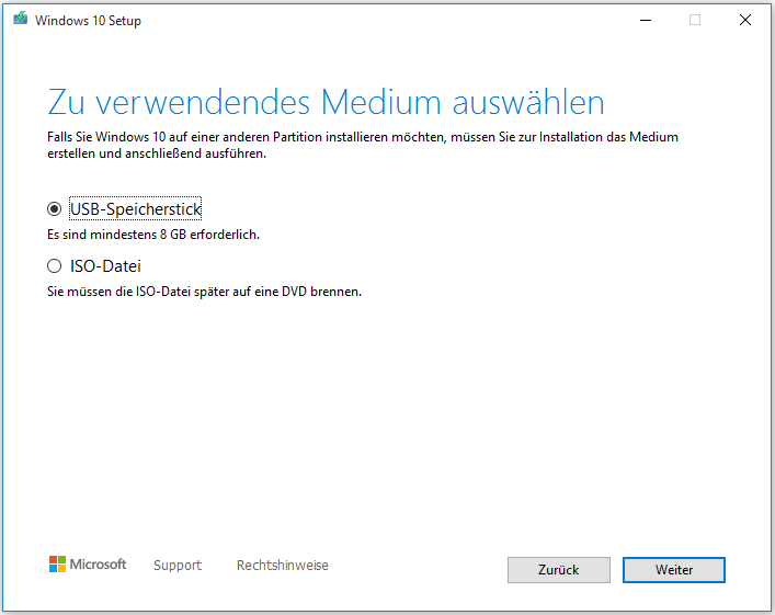 Zu verwendendes Medium auswählen