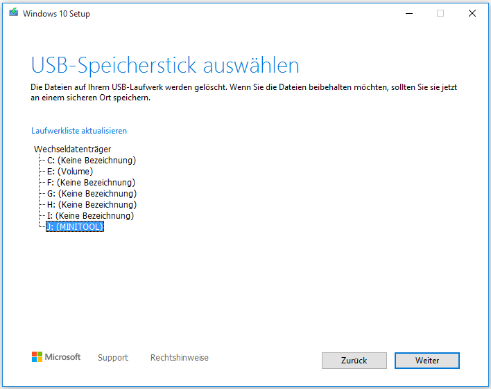 USB-Speicherstick auswählen