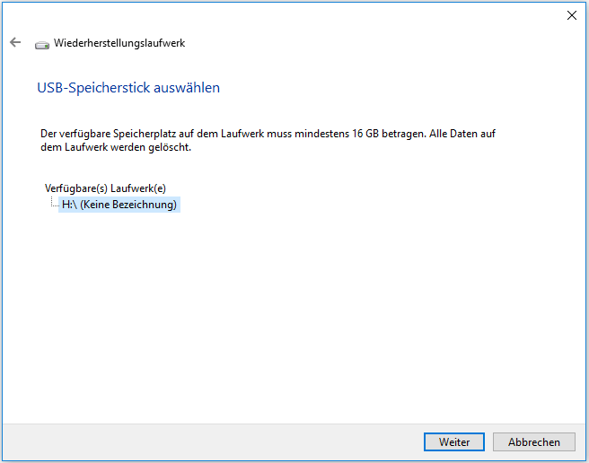 USB-Laufwerk auswählen