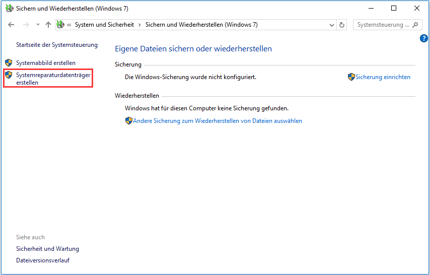 Systemreparaturdatenträger erstellen