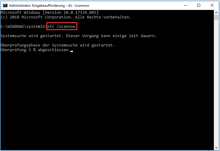 Geben Sie sfc /scannow in der Windows-Eingabeaufforderung ein.
