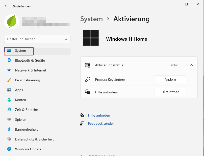 Die Aktivierungsseite in Windows 11.