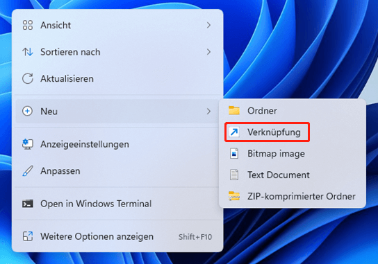 Neue Verknüpfung erstellen