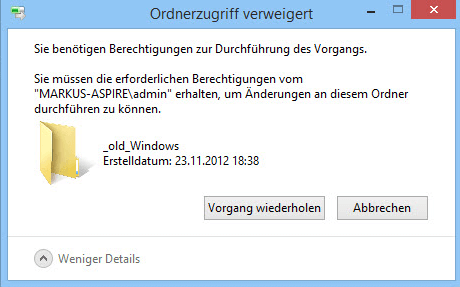 Das Pop-Fenster Ordnerzugriff verweigert.